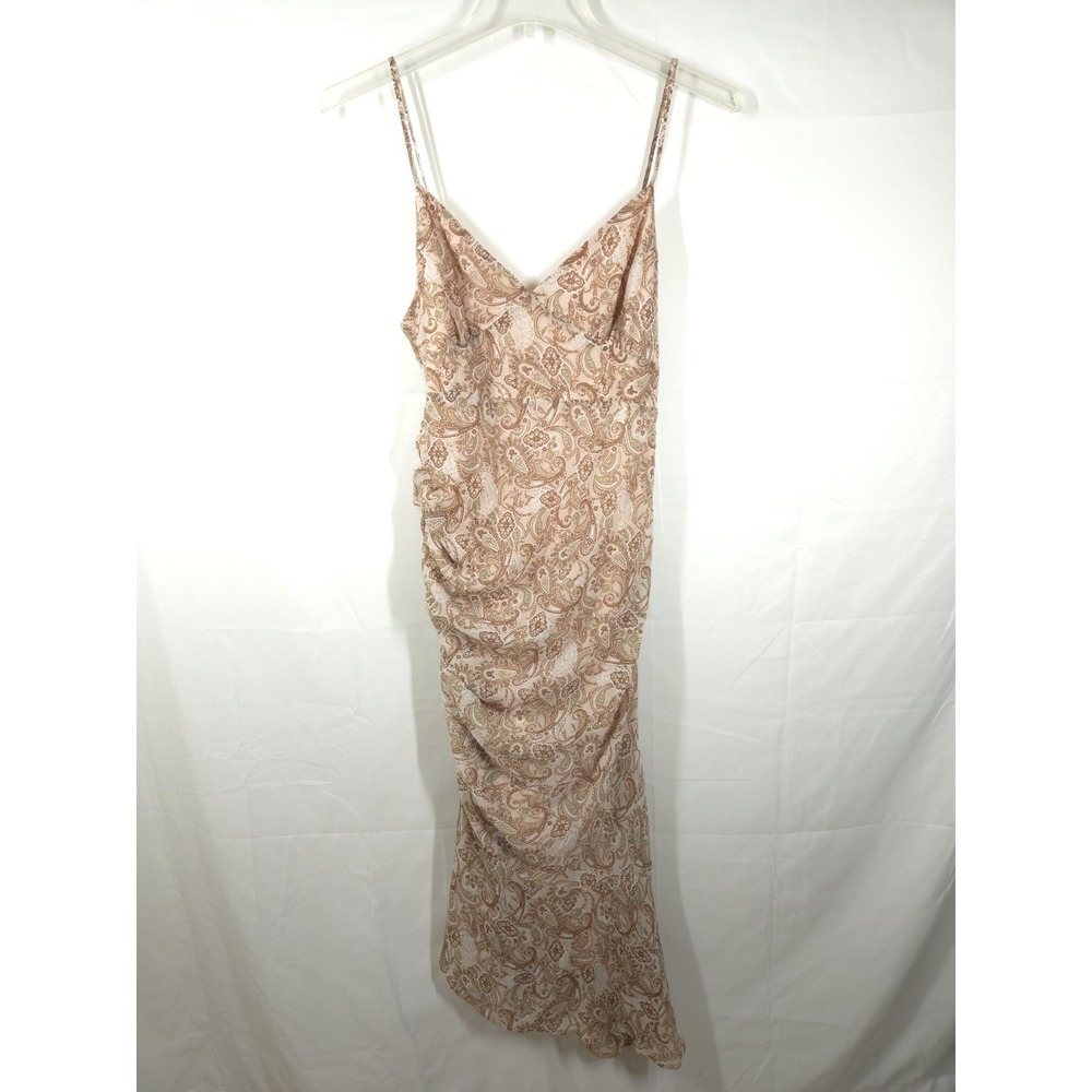 Versona Womens Paisley Midi Dress M Boho Chic Ruched Spaghetti Strap‎ Retro